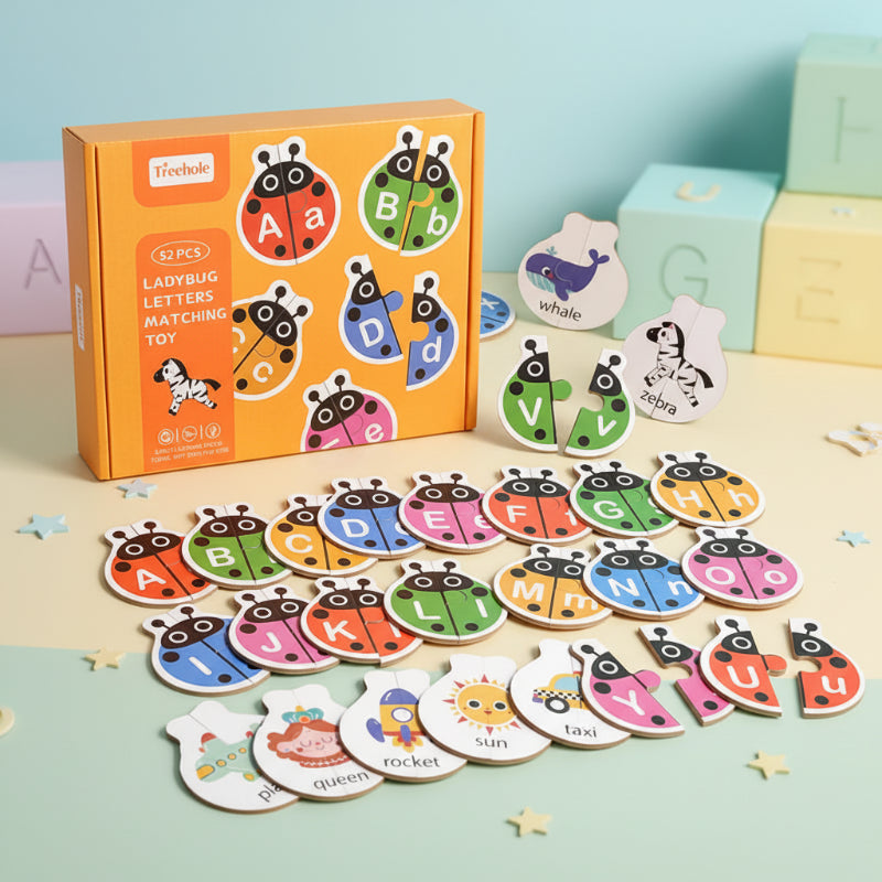 Houten alfabetpuzzel en lettermatchingspel voor kinderen