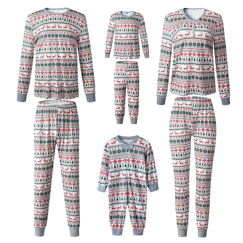 Kerstpyjama voor het hele gezin, tweedelige set van katoenmix, in baby-, kinder-, dames- en herenmaten