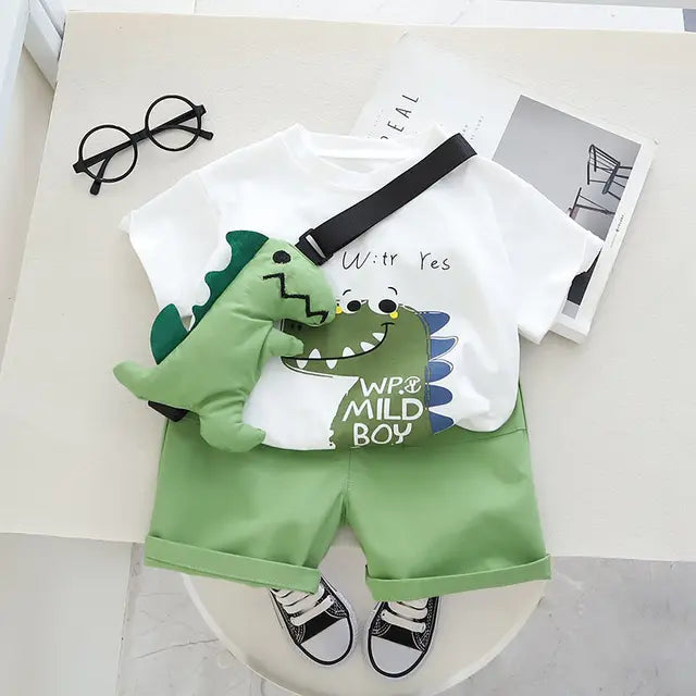 Jongens Zomerset van Zacht Katoen met Dino Print – Comfortabele Speelkleding incl. Knuffel