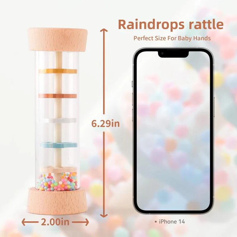 Nobira Baby LumiDrip Geluidsstaf – Houten Sensorisch Babyspeelgoed met Regenachtig Geluid en Kleuren