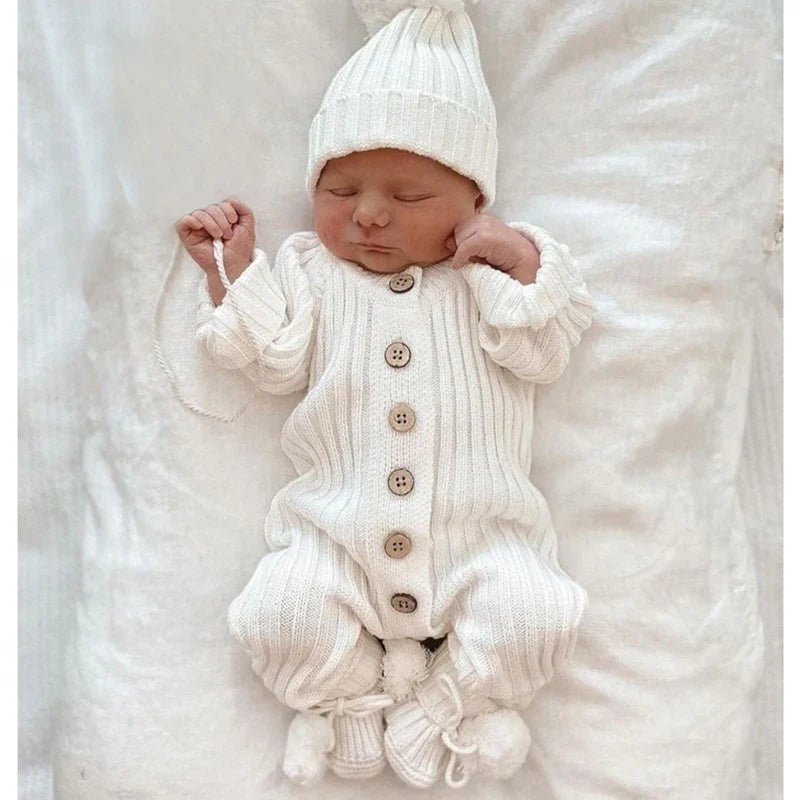 Gebreide babyromper van zachte katoenen stof, unisex, voor baby's van 0 tot 2 jaar
