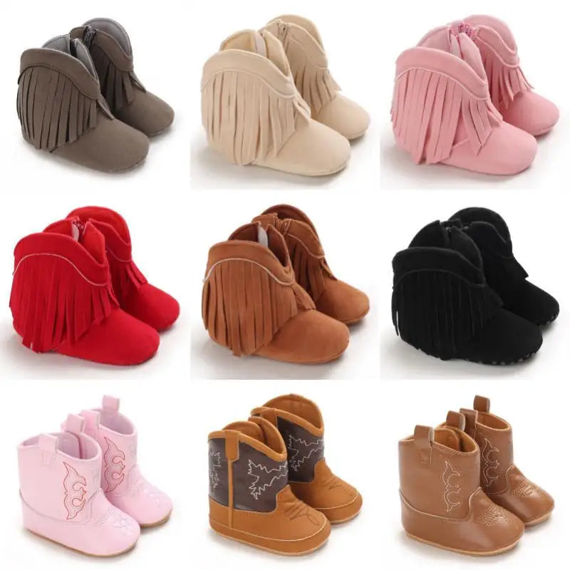 Baby Cowboylaarsjes Meisje – Zachte Franjelaarsjes met Antislip Zool (0–2 Jaar)