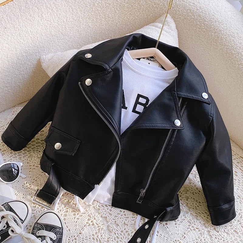 Leren kinderjas voor meisjes in stoere bikerstijl