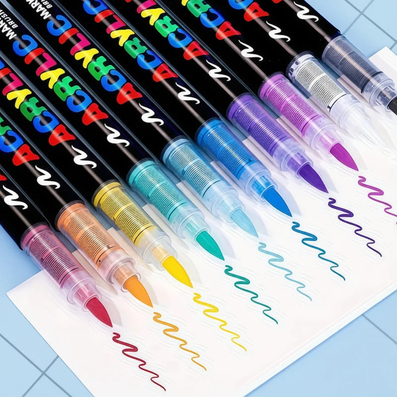 Acrylmarkers met flexibele penseelpunt voor glas, keramiek, steen, hout en papier, sneldrogende inkt op waterbasis