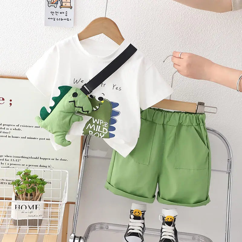 Jongens Zomerset van Zacht Katoen met Dino Print – Comfortabele Speelkleding incl. Knuffel