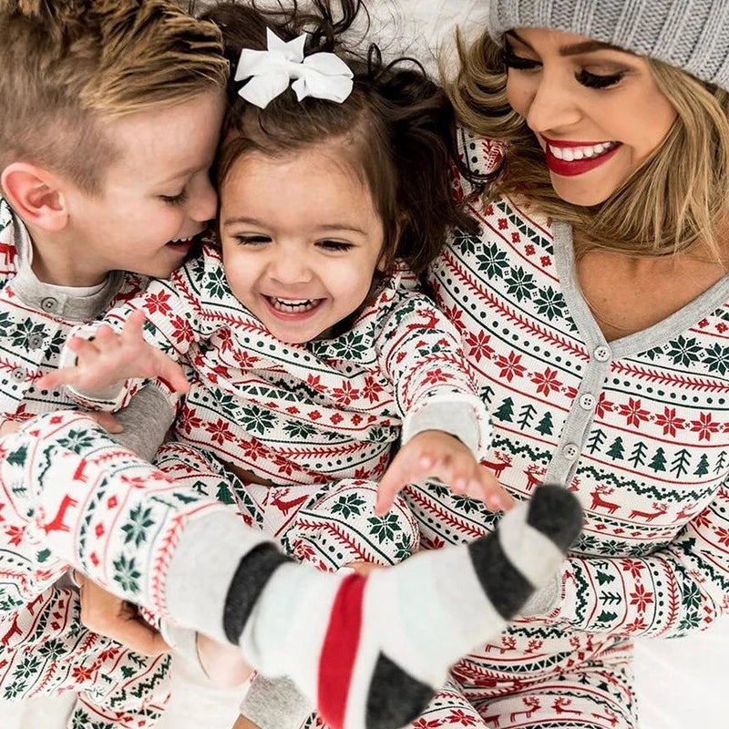 Kerstpyjama voor het hele gezin, tweedelige set van katoenmix, in baby-, kinder-, dames- en herenmaten