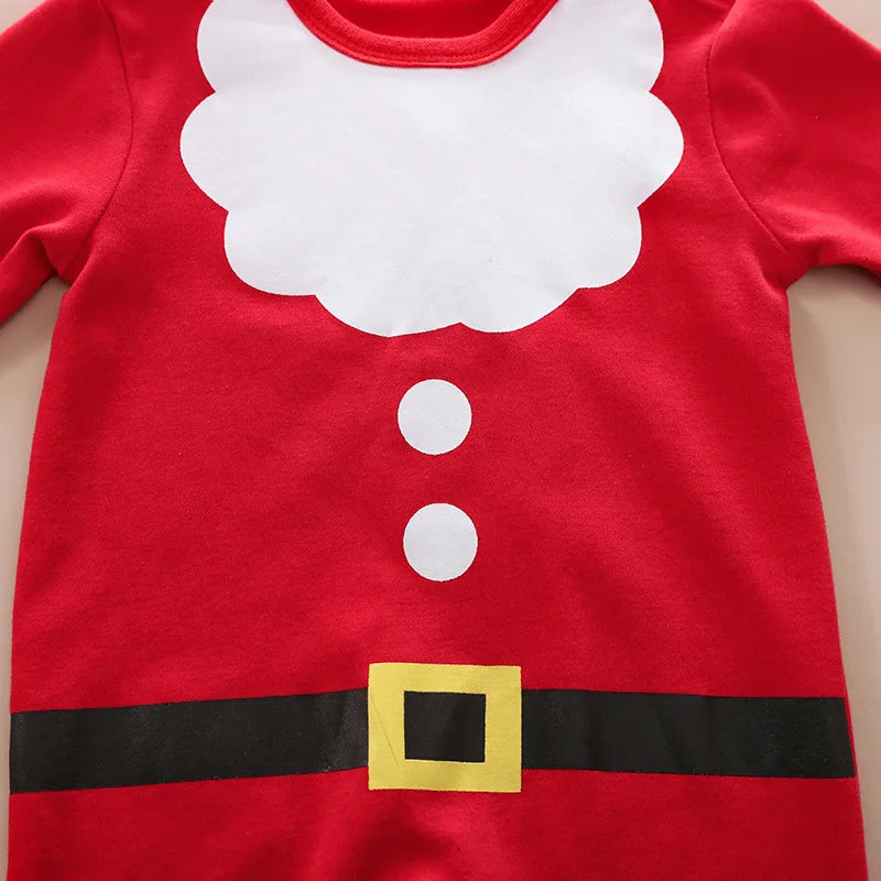 Kerstromper katoen met lange mouwen en drukknopen – kerstman- of rendierprint | kerstpakje baby