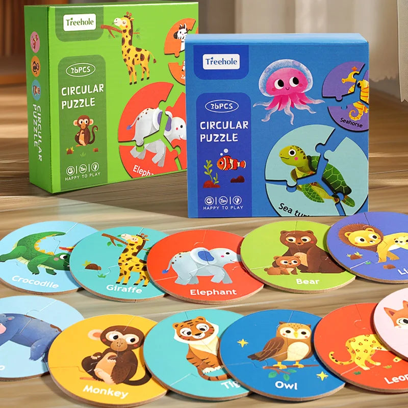 Houten dierenpuzzel met draaibare blokken, 36 puzzelstukjes voor 12 dieren in drie delen, montessori speelgoed voor peut