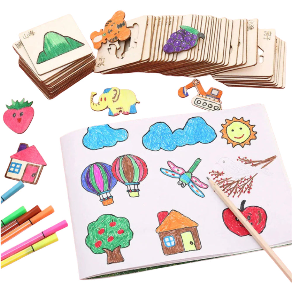Houten Sjablonen Set Kind – Montessori Teken Stencils (20 stuks, 3+)
