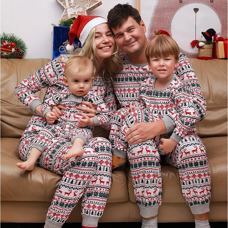 Kerstpyjama voor het hele gezin, tweedelige set van katoenmix, in baby-, kinder-, dames- en herenmaten