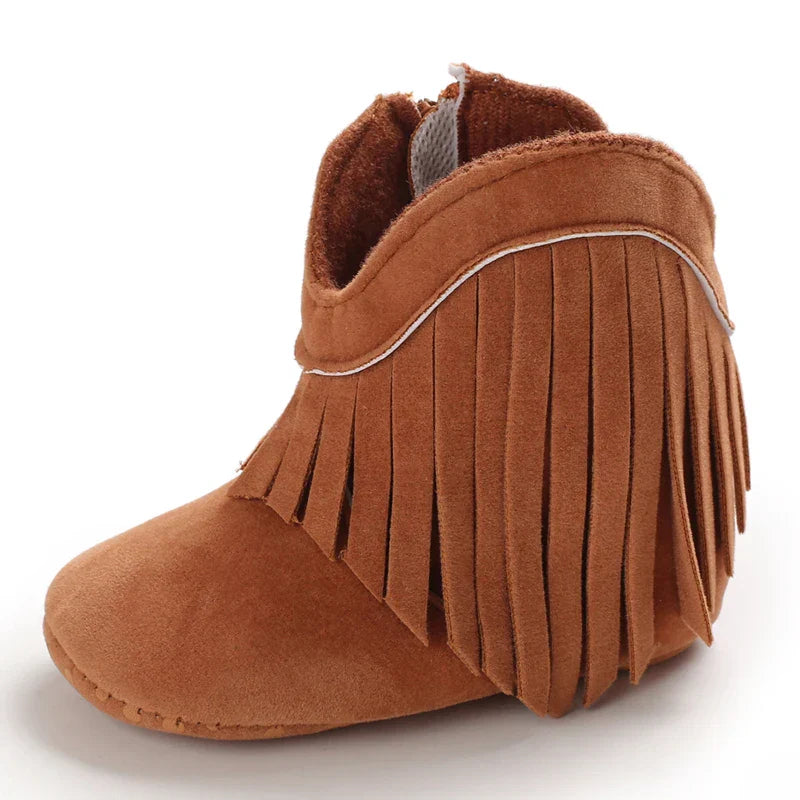 Baby Cowboylaarsjes Meisje – Zachte Franjelaarsjes met Antislip Zool (0–2 Jaar)