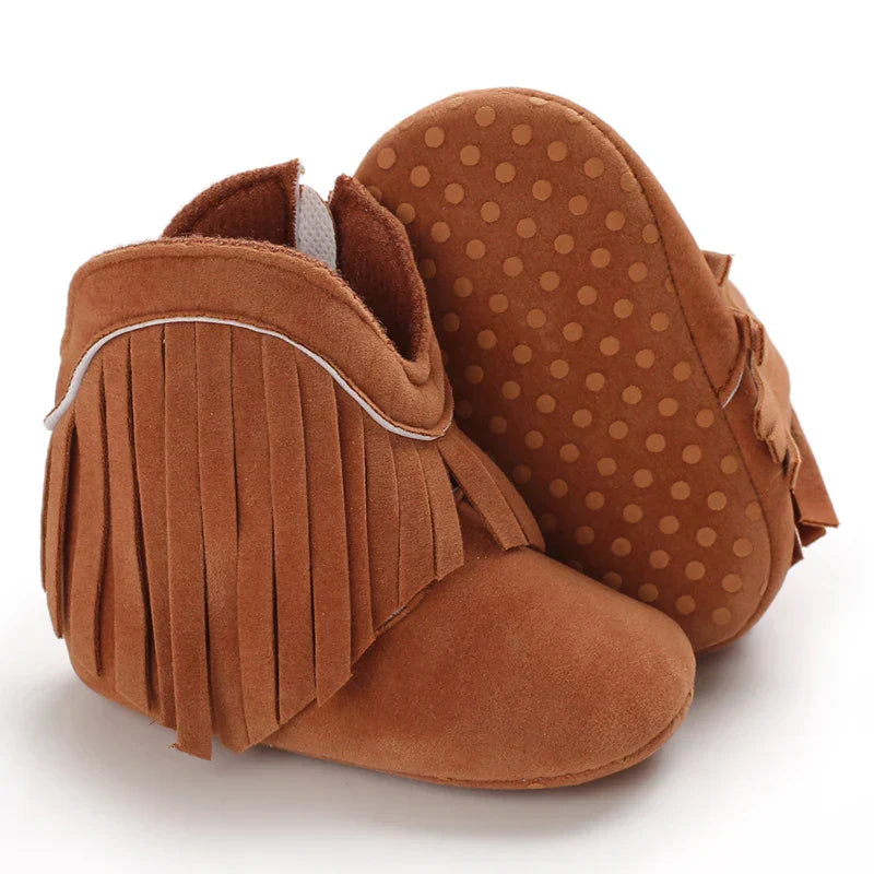 Baby Cowboylaarsjes Meisje – Zachte Franjelaarsjes met Antislip Zool (0–2 Jaar)