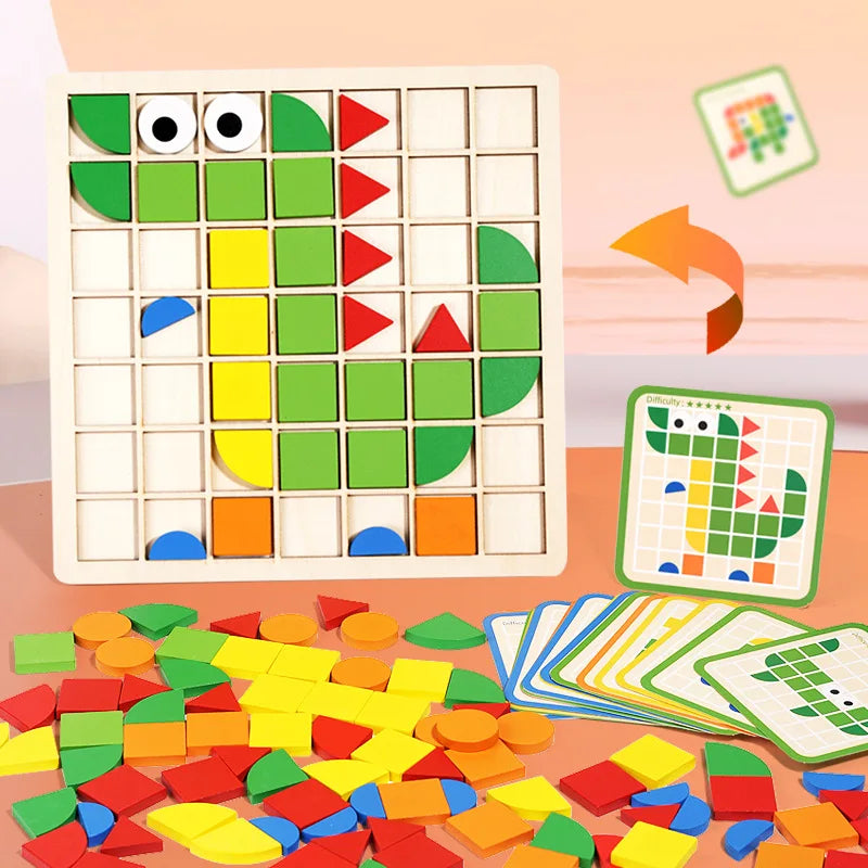 Mindaroo LogicTiles – Educatieve Houten Puzzel voor Kinderen | Leerzaam Denkspel met 120 Stukken