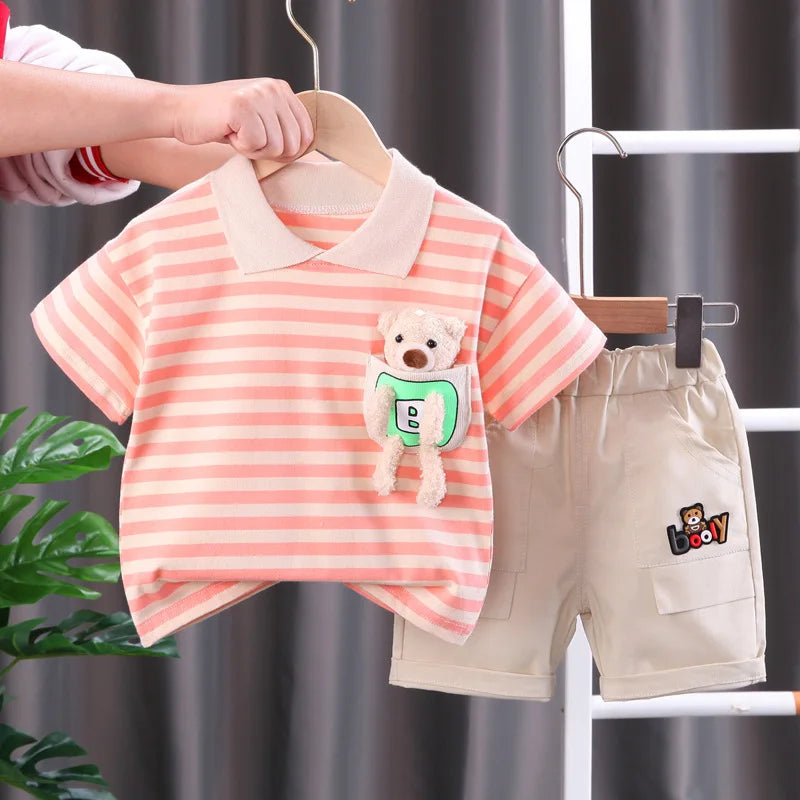 Kinder Streepjesset Katoen – Comfortabel Shirt & Shorts | 12 mnd-5 jaar