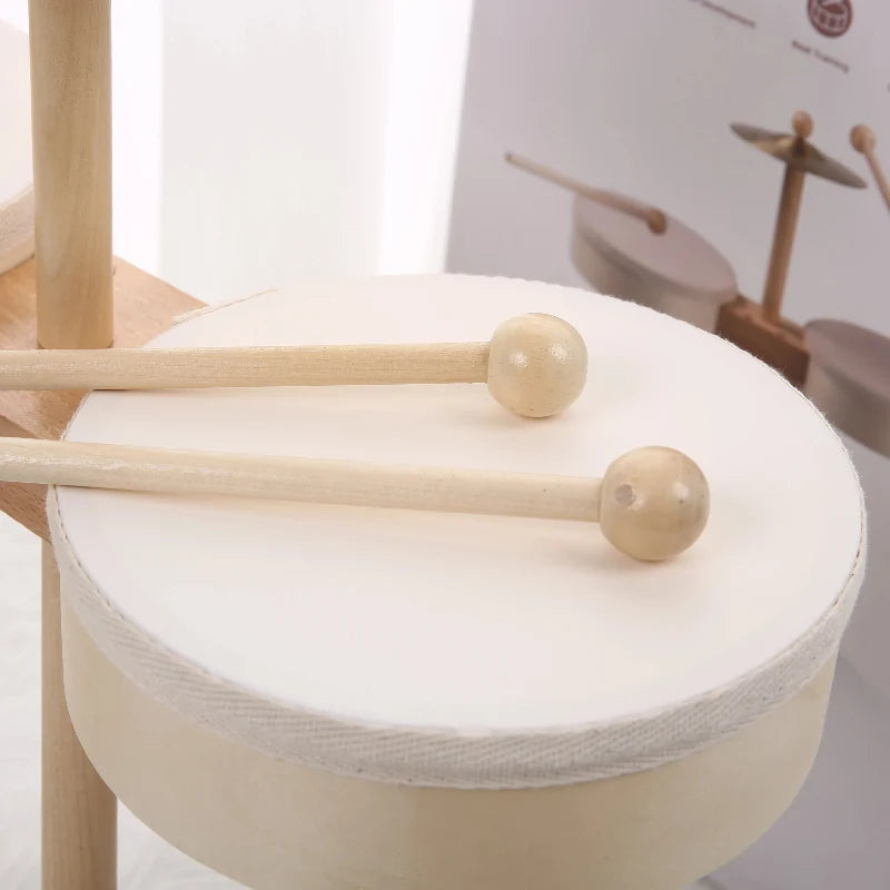 Houten drumstel met bekken en xylofoon – 5 instrumenten, beukenhout | muziekspeelgoed