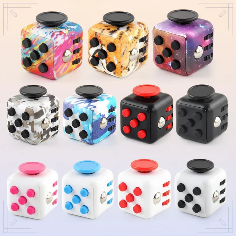 Fidget cube met 6 tactiele zijden – stille klikknoppen, stalen rolbal, zakformaat | fidgetkubus