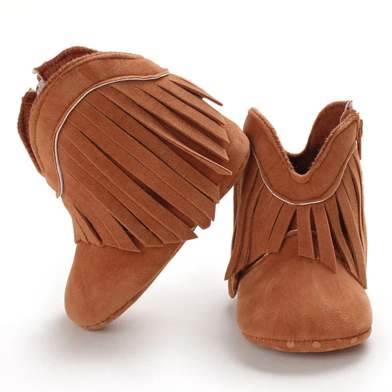 Baby Cowboylaarsjes Meisje – Zachte Franjelaarsjes met Antislip Zool (0–2 Jaar)