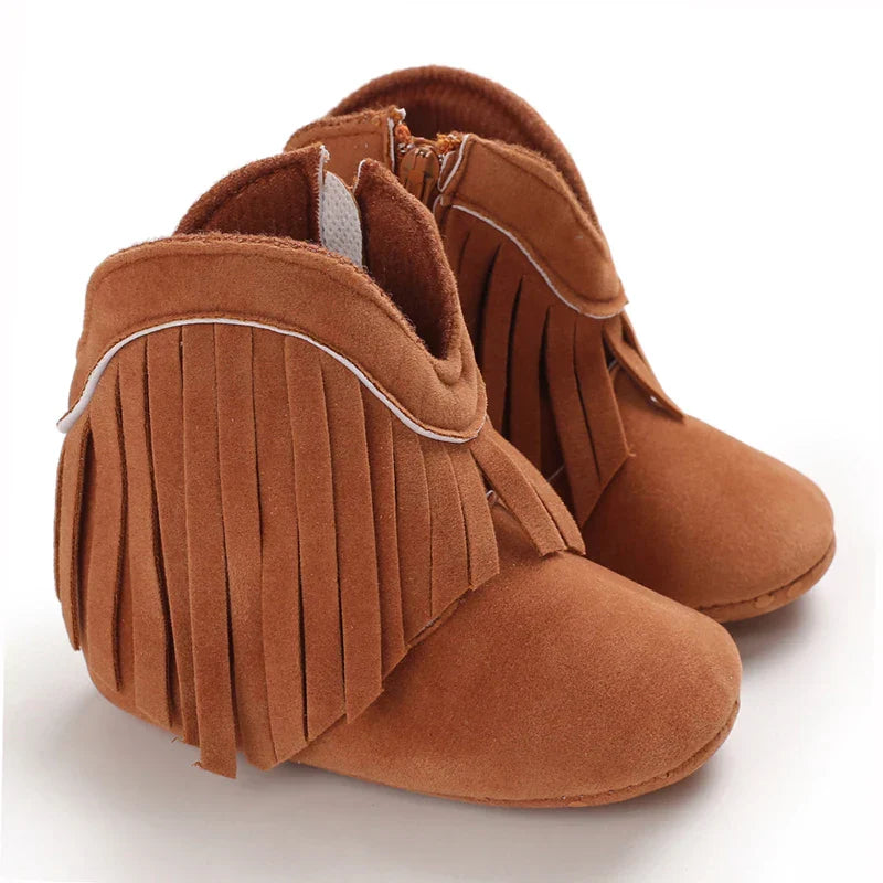 Baby Cowboylaarsjes Meisje – Zachte Franjelaarsjes met Antislip Zool (0–2 Jaar)