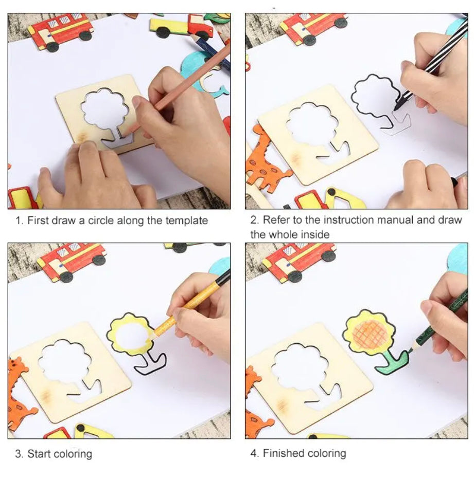 Houten Sjablonen Set Kind – Montessori Teken Stencils (20 stuks, 3+)
