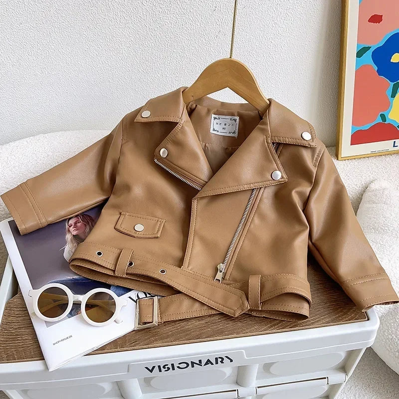 Leren kinderjas voor meisjes in stoere bikerstijl
