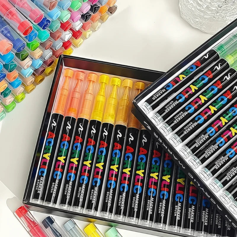 Acrylmarkers met flexibele penseelpunt voor glas, keramiek, steen, hout en papier, sneldrogende inkt op waterbasis