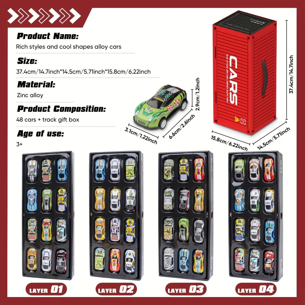 Raceauto Set 48 Stuks – Mini Auto’s met Racebaan & Opbergbox (3+ jaar)