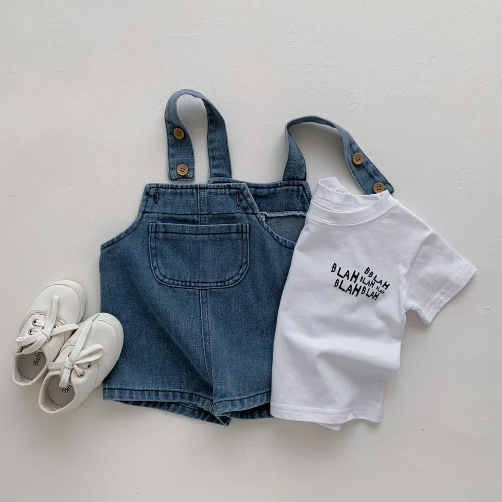 Denim Baby Kledingset – Comfortabele Tuinbroek & T-Shirt – 0-3 jaar | LittleTrail