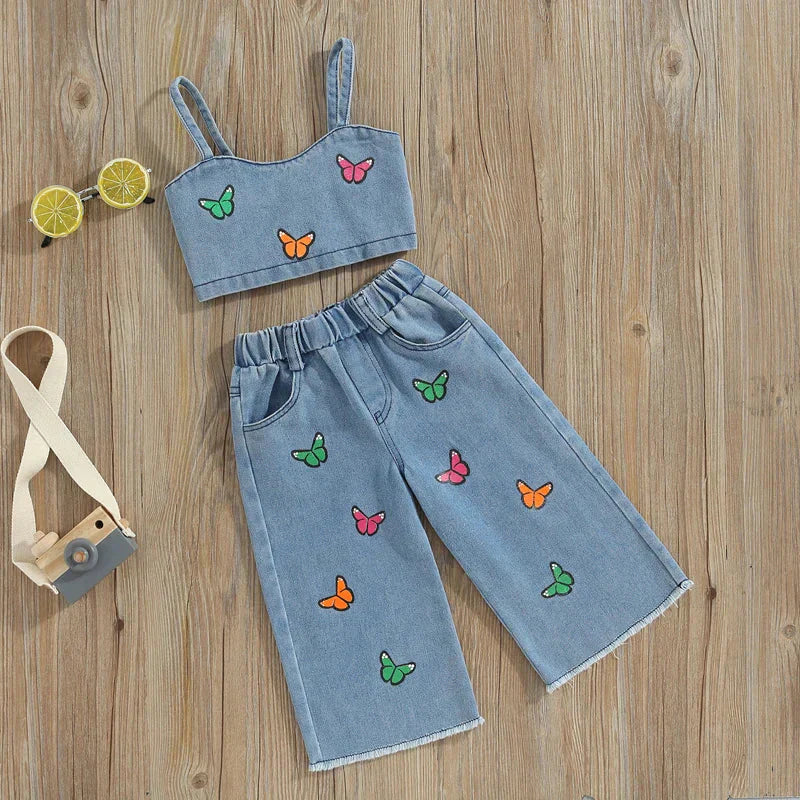Baby & Peuter Setje Meisje – Denim Set met Vlinders (80-120)