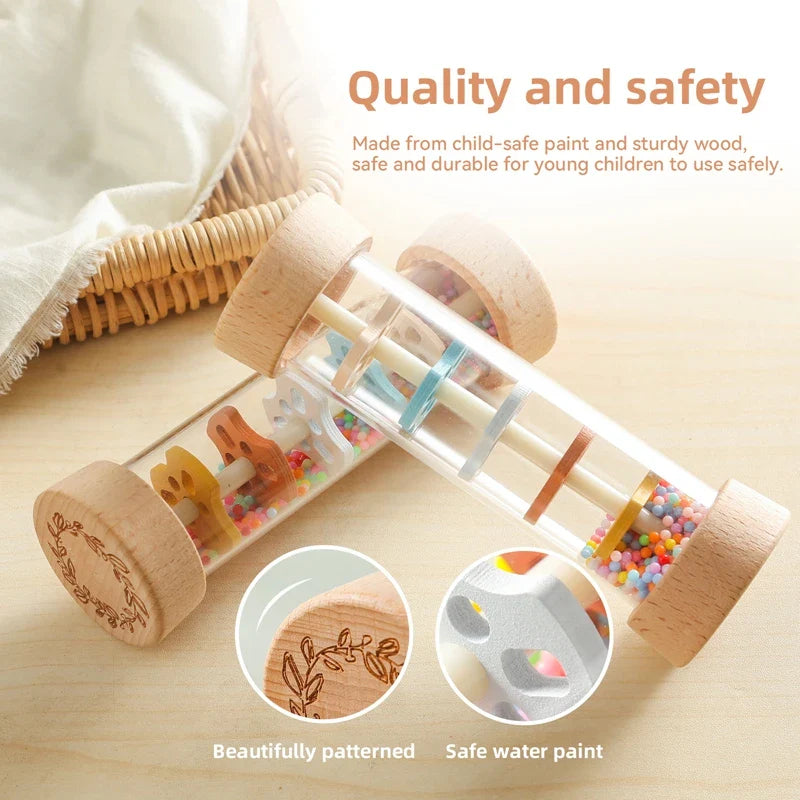 Nobira Baby LumiDrip Geluidsstaf – Houten Sensorisch Babyspeelgoed met Regenachtig Geluid en Kleuren