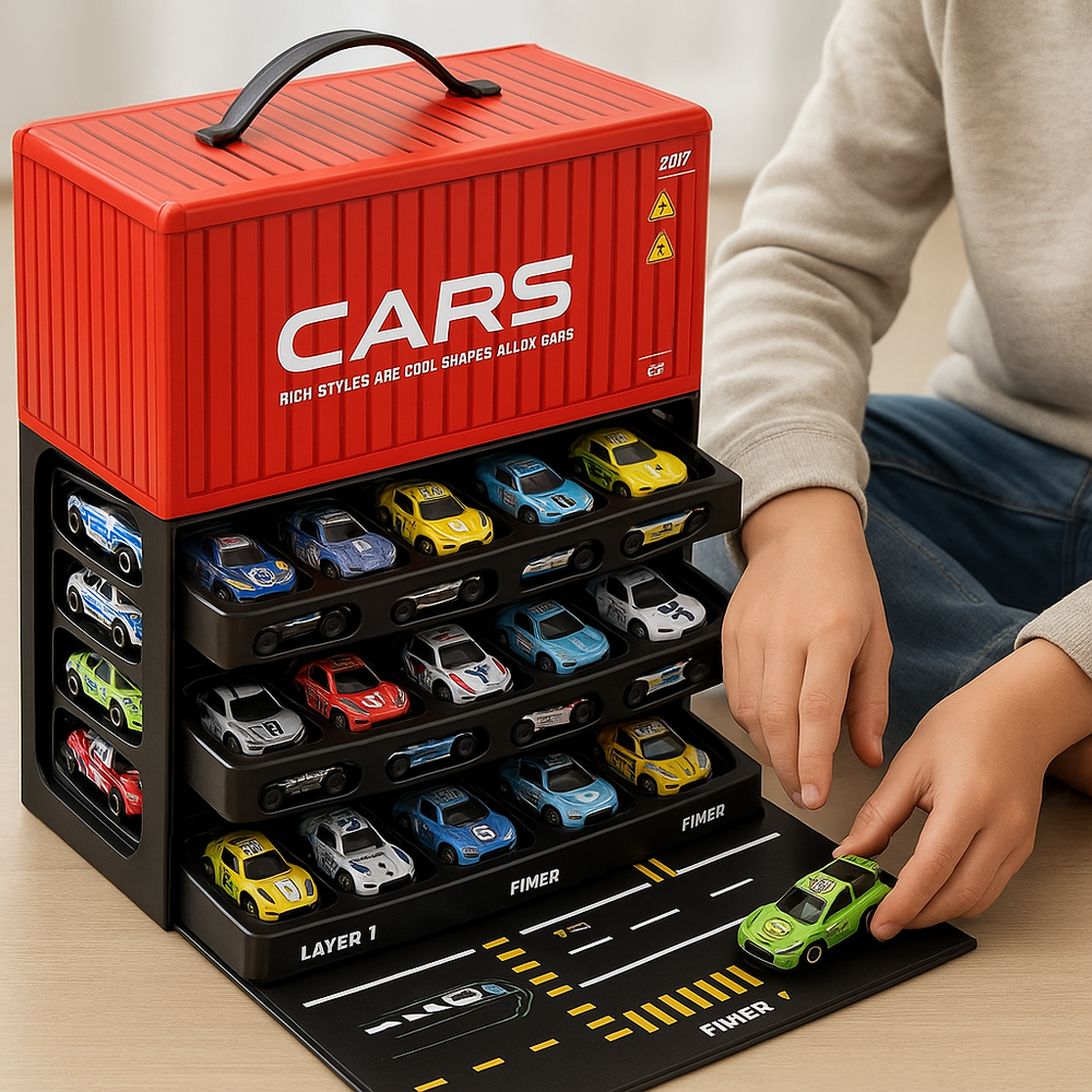 Raceauto Set 48 Stuks – Mini Auto’s met Racebaan & Opbergbox (3+ jaar)