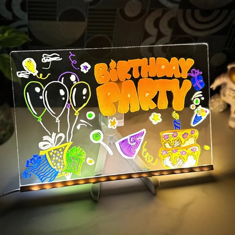 Briluna Studio LumiNote LED Tekenbord – Herbruikbaar Acryl Schrijf- en Notitiebord met 7 Kleuren