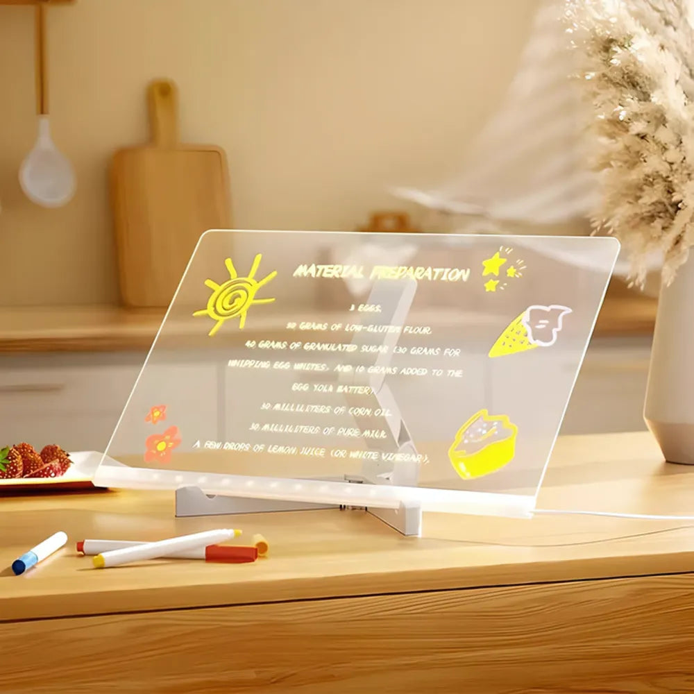 Briluna Studio LumiNote LED Tekenbord – Herbruikbaar Acryl Schrijf- en Notitiebord met 7 Kleuren