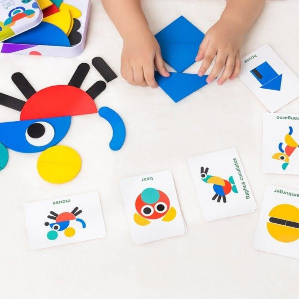 Montessori Houten Puzzel Set – 36 Blokken & 60 Kaarten voor Creatief Leren