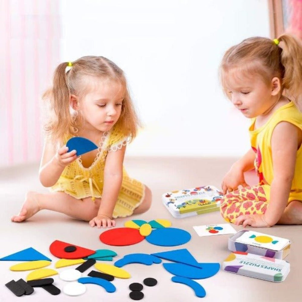 Montessori Houten Puzzel Set – 36 Blokken & 60 Kaarten voor Creatief Leren