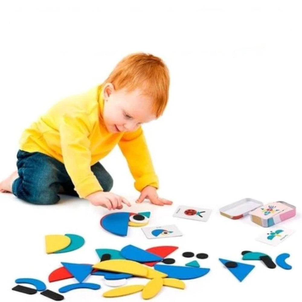 Montessori Houten Puzzel Set – 36 Blokken & 60 Kaarten voor Creatief Leren