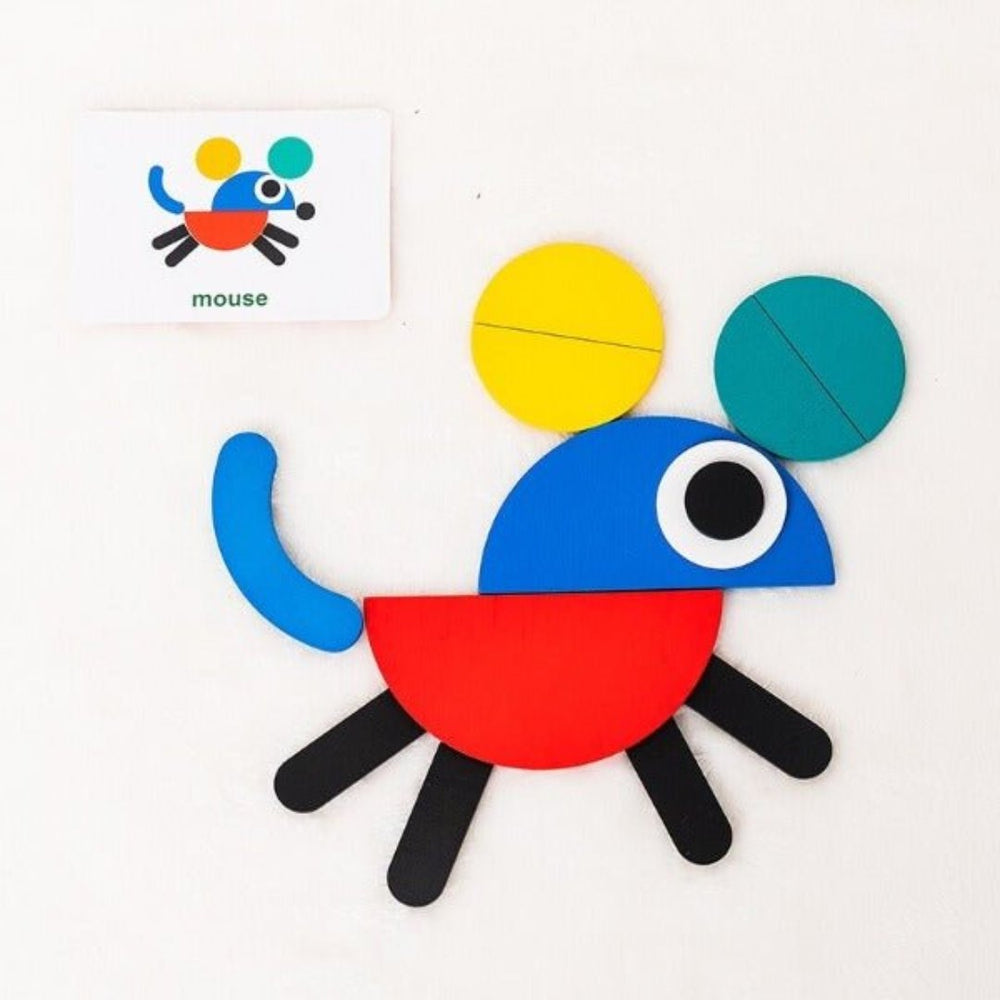 Montessori Houten Puzzel Set – 36 Blokken & 60 Kaarten voor Creatief Leren