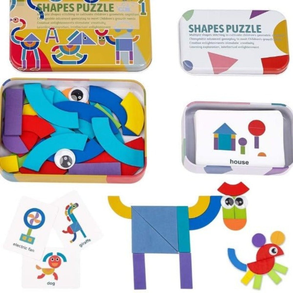 Montessori Houten Puzzel Set – 36 Blokken & 60 Kaarten voor Creatief Leren