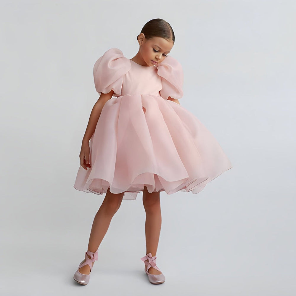 Satijnen Tule Meisjesjurk – Elegante Feestjurk voor Bruiloft & Ceremonie