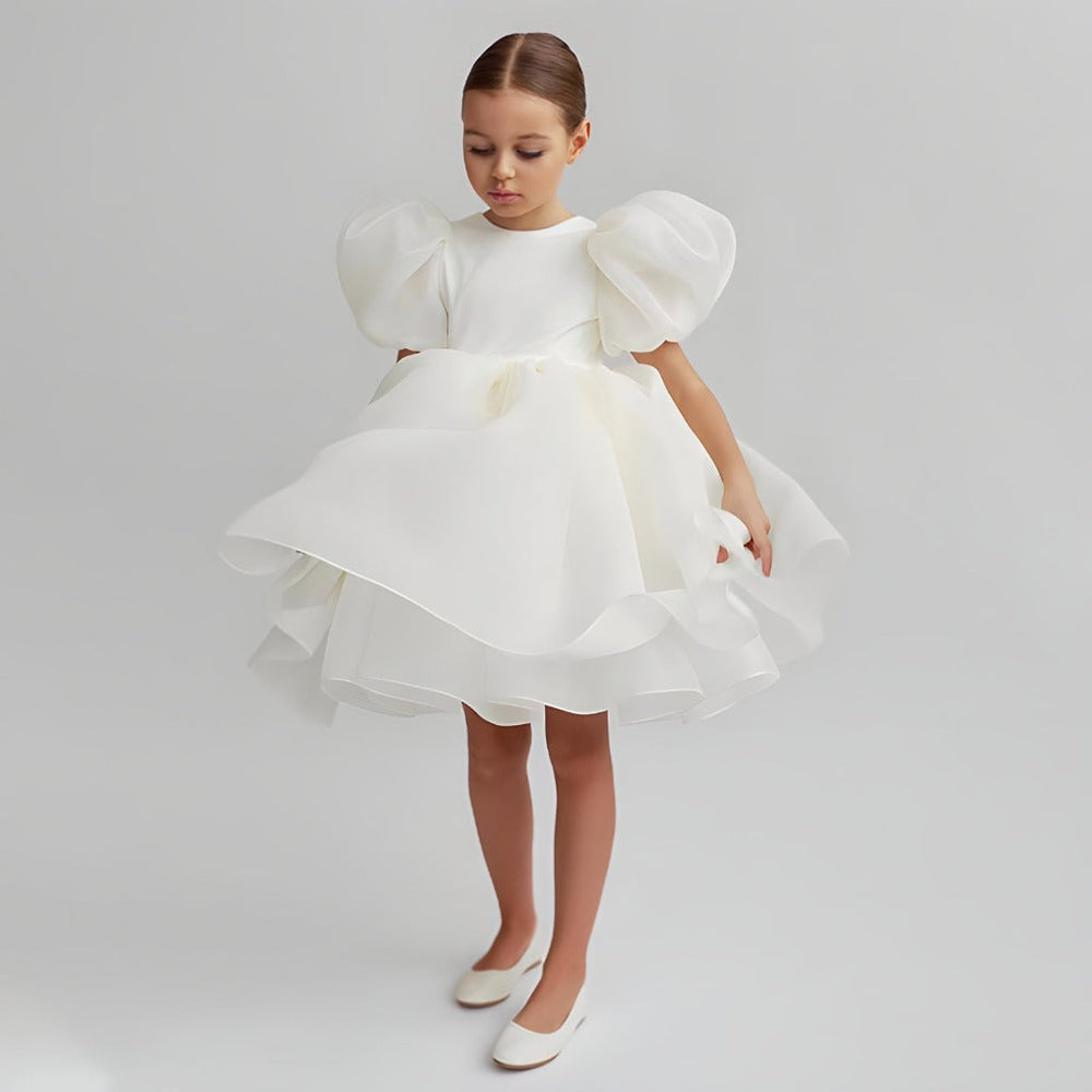 Satijnen Tule Meisjesjurk – Elegante Feestjurk voor Bruiloft & Ceremonie