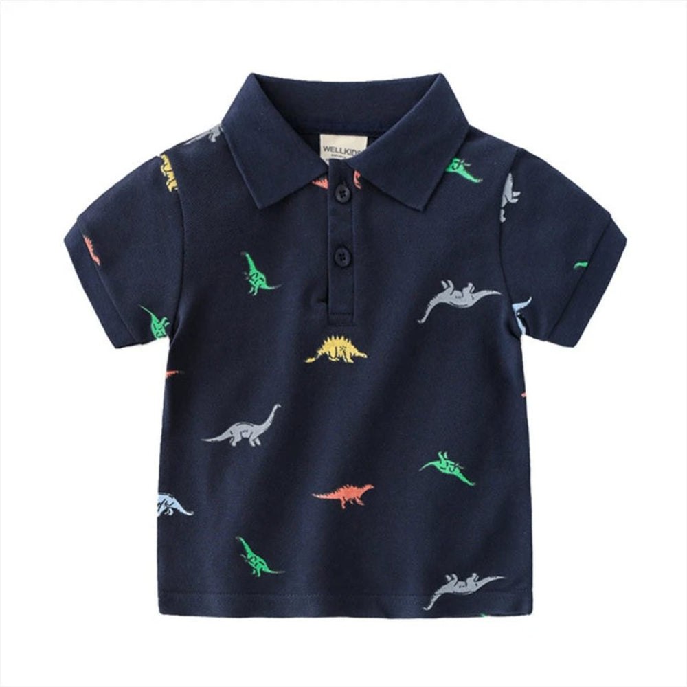 Kids Dino Polo Shirt – Korte Mouw Jongensshirt van Biologisch Katoen