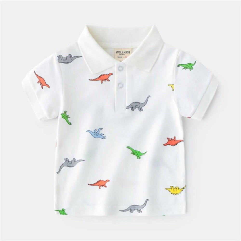 Kids Dino Polo Shirt – Korte Mouw Jongensshirt van Biologisch Katoen