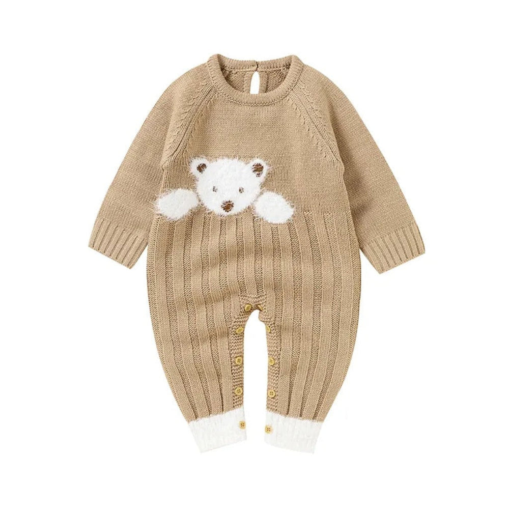 Warme Teddybeer Baby Romper Jumpsuit – 100% Biologisch Gebreid Katoen