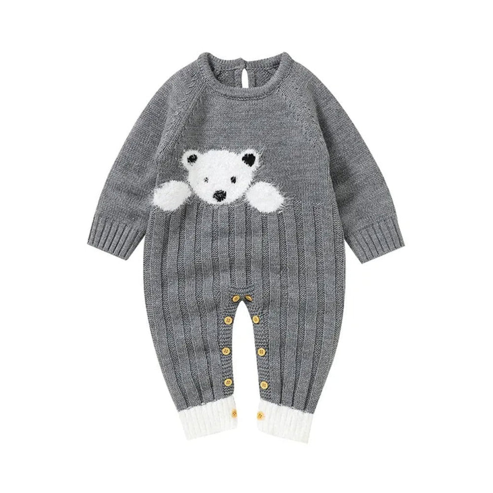 Warme Teddybeer Baby Romper Jumpsuit – 100% Biologisch Gebreid Katoen
