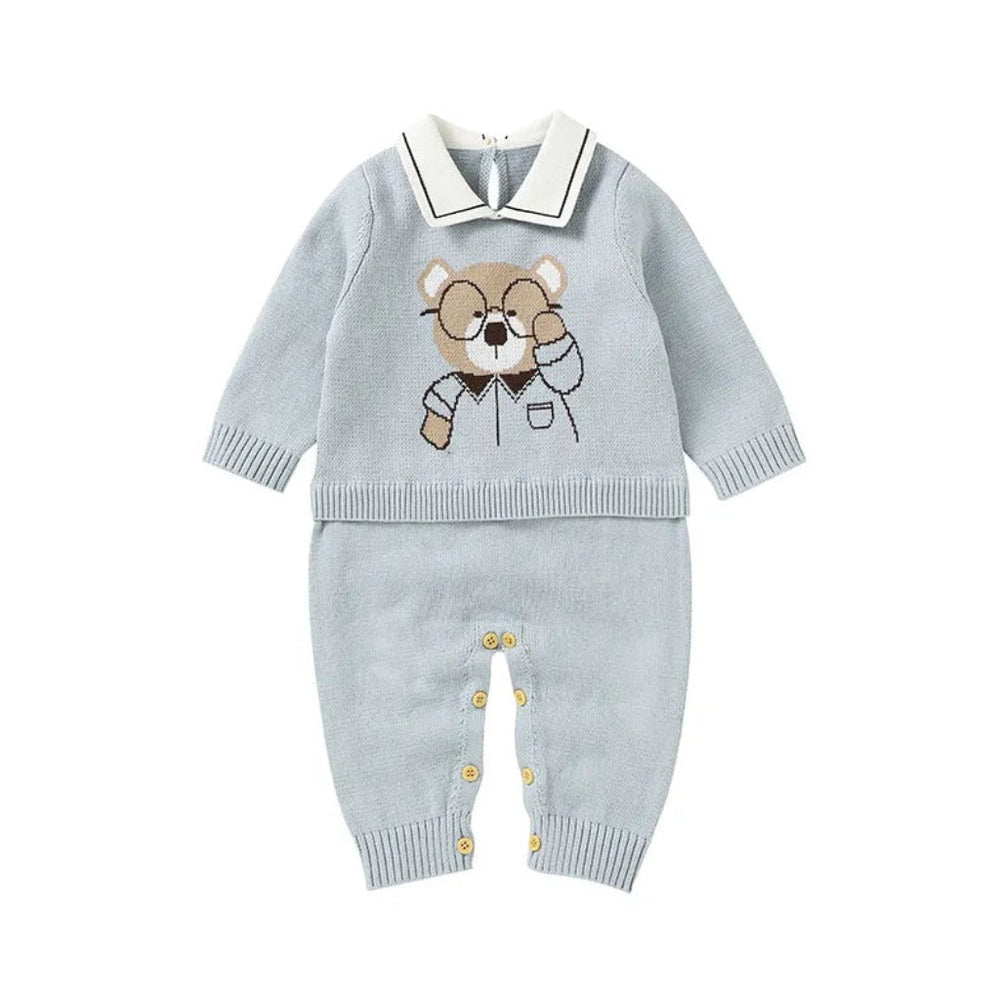 Warme Teddybeer Baby Romper Jumpsuit – 100% Biologisch Gebreid Katoen