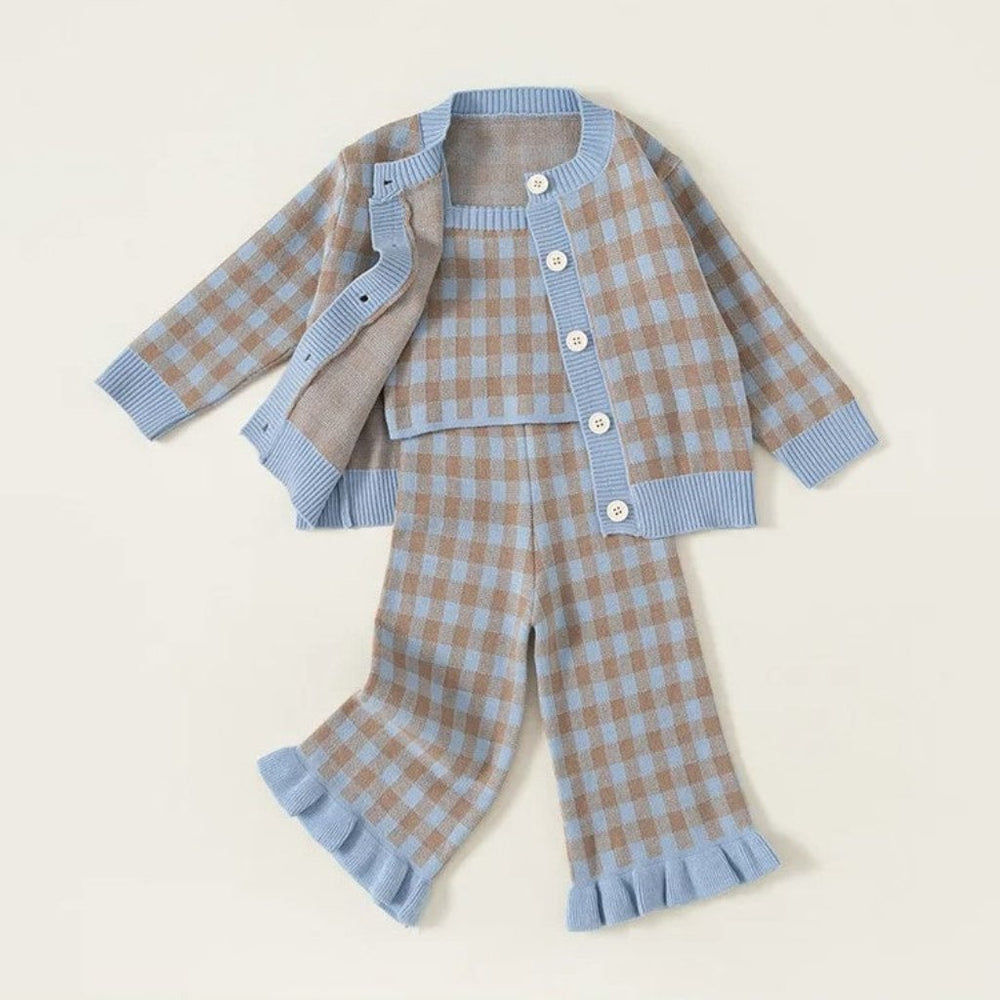 3-Delige Geruite Aspen Meisjes Set – Top, Broek & Vest
