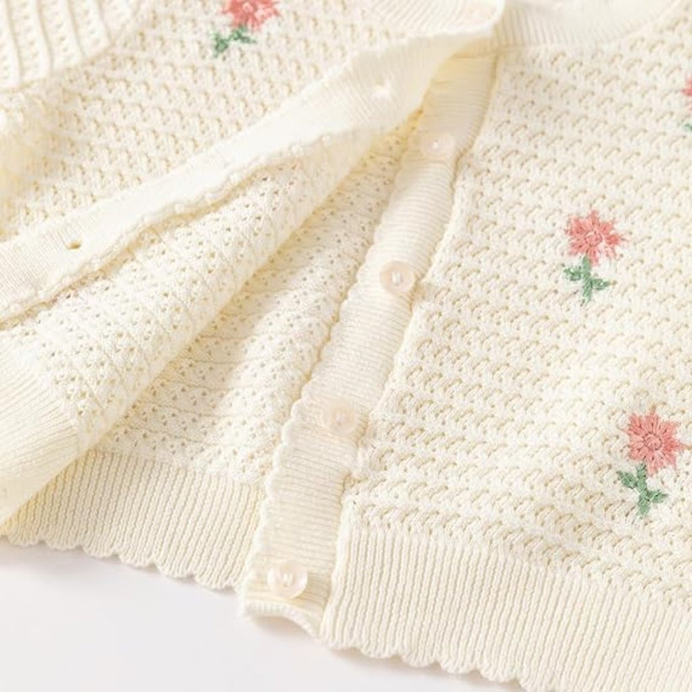 Bloemen Baby Meisjes Vest – Zacht Gebreid Katoenen Cardigan