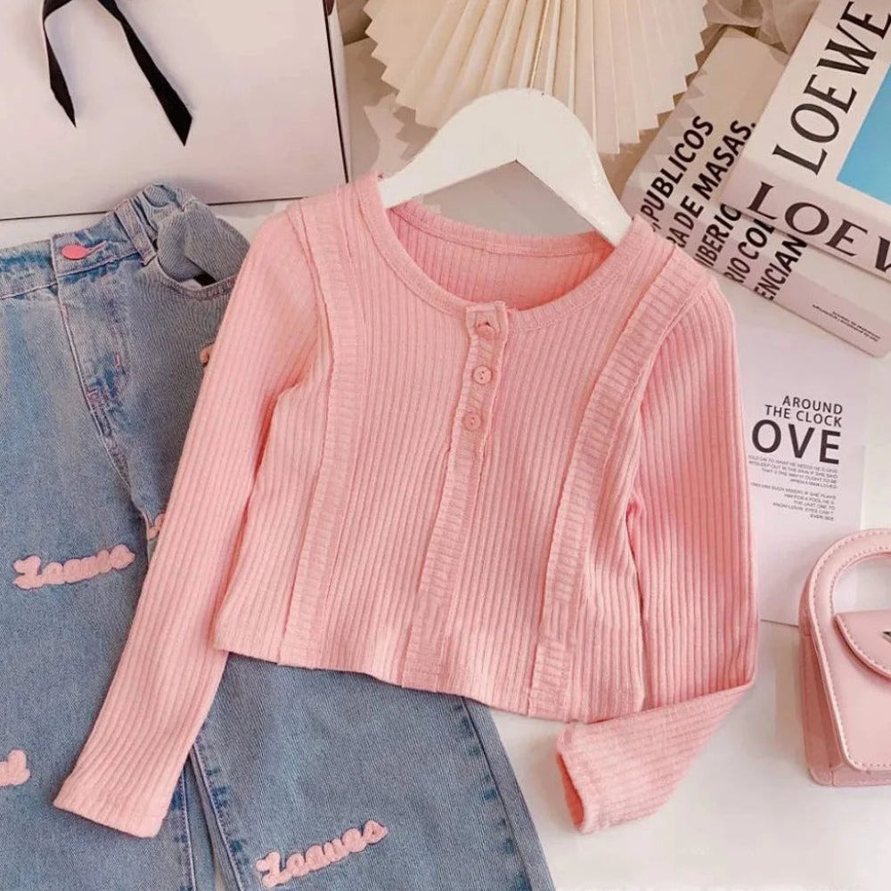 Meisjes 2-Delige Denim Broek & Roze Top Set