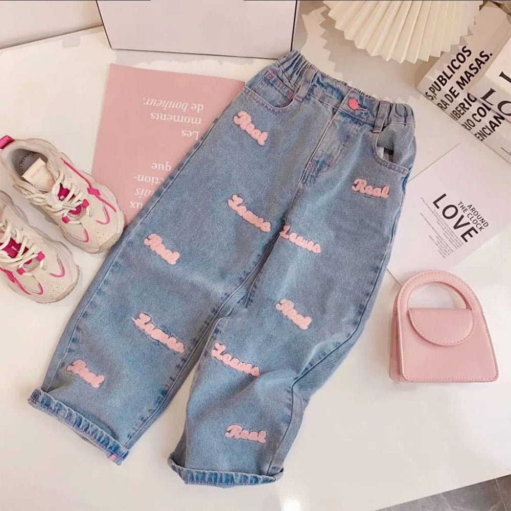 Meisjes 2-Delige Denim Broek & Roze Top Set