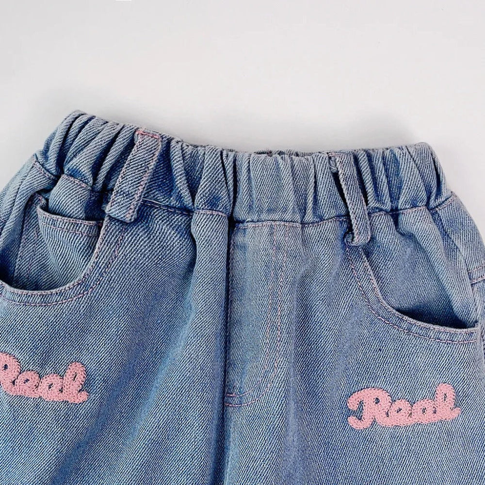 Meisjes 2-Delige Denim Broek & Roze Top Set