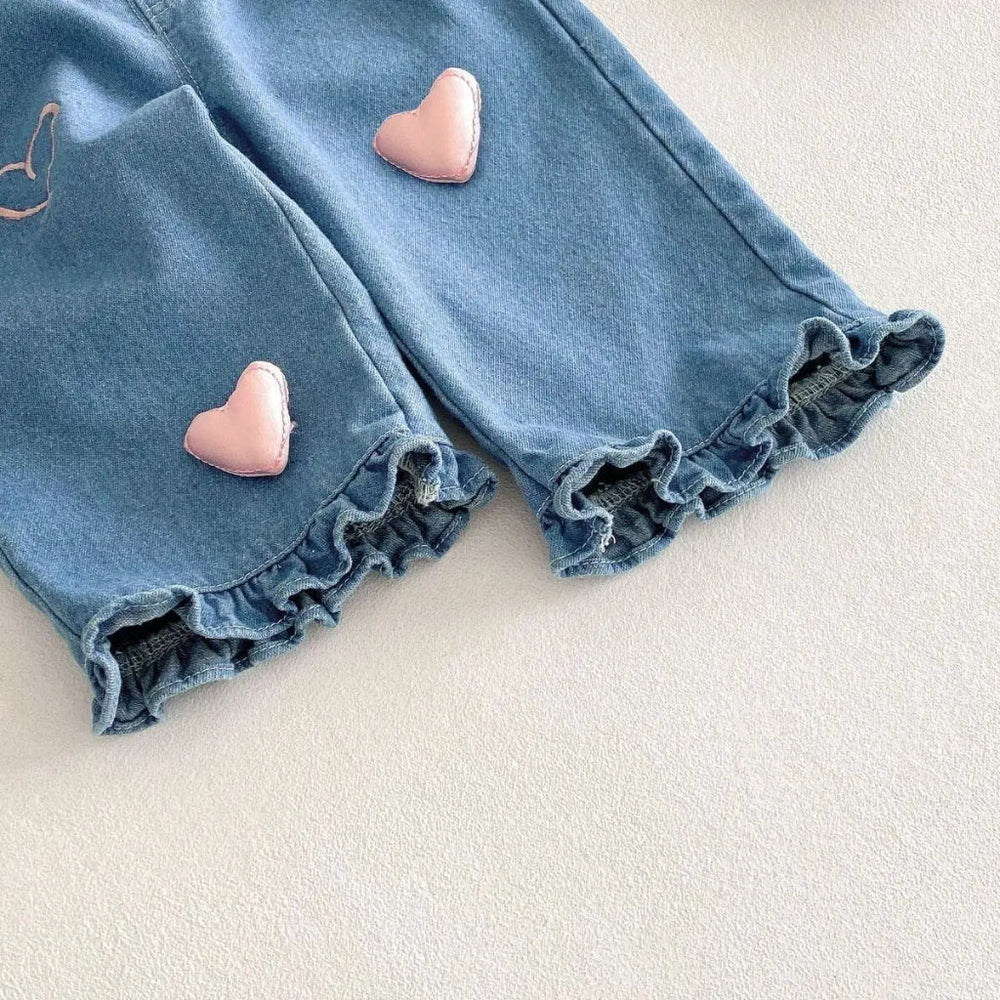 Meisjes Denim Broek Spijkerbroek met Roze Hartjes